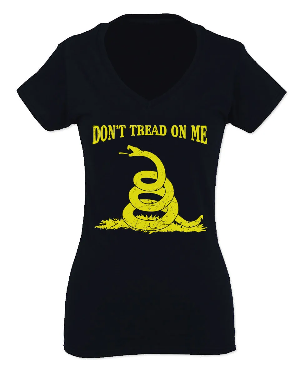 American Don't Tread ON ME Military Combat Logo Seal United State America For Women V neck fitted T Shirt
