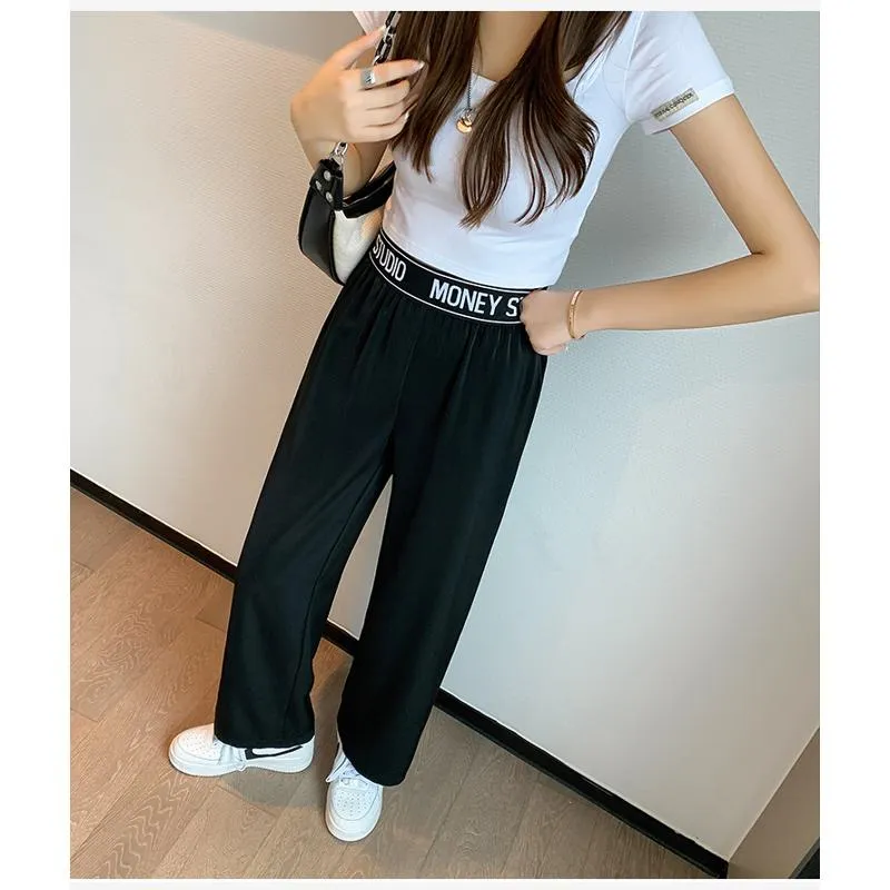 Casual Slimming Straight Plus Thin Silky Pendant Chiffon High-Waisted Pants