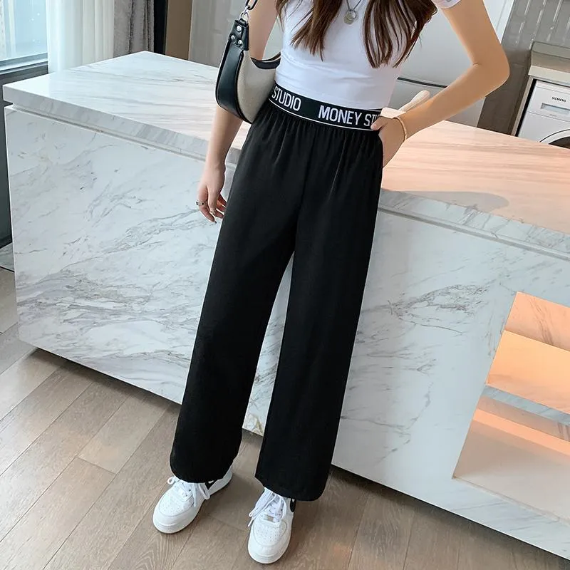 Casual Slimming Straight Plus Thin Silky Pendant Chiffon High-Waisted Pants