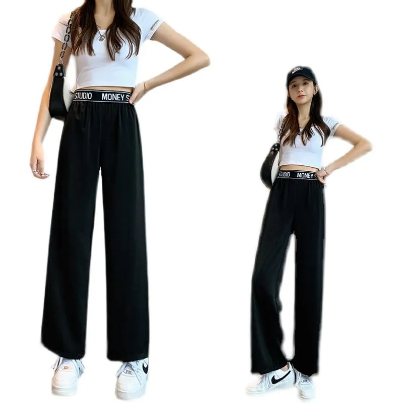 Casual Slimming Straight Plus Thin Silky Pendant Chiffon High-Waisted Pants