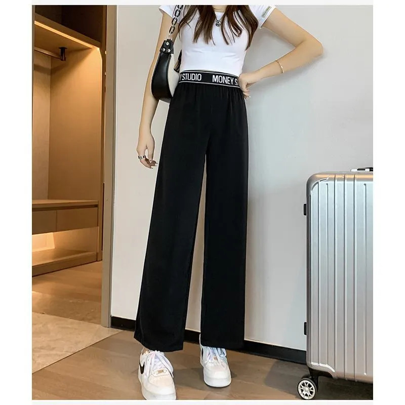 Casual Slimming Straight Plus Thin Silky Pendant Chiffon High-Waisted Pants