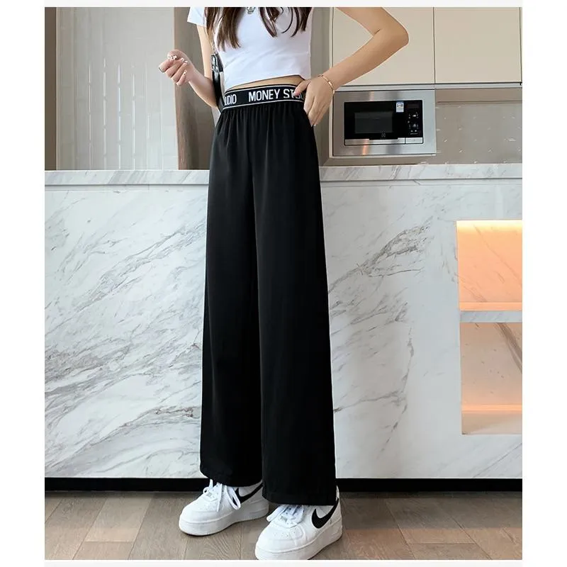 Casual Slimming Straight Plus Thin Silky Pendant Chiffon High-Waisted Pants