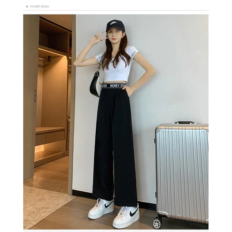 Casual Slimming Straight Plus Thin Silky Pendant Chiffon High-Waisted Pants
