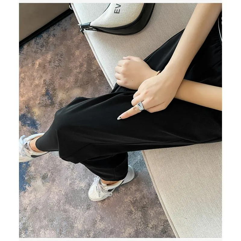 Casual Slimming Straight Plus Thin Silky Pendant Chiffon High-Waisted Pants