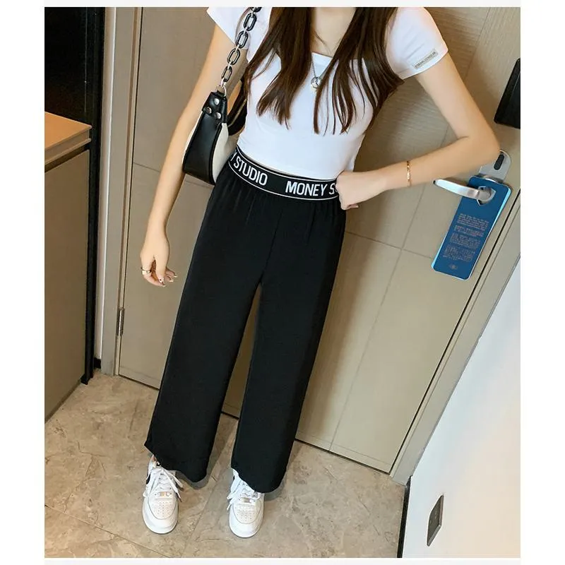 Casual Slimming Straight Plus Thin Silky Pendant Chiffon High-Waisted Pants