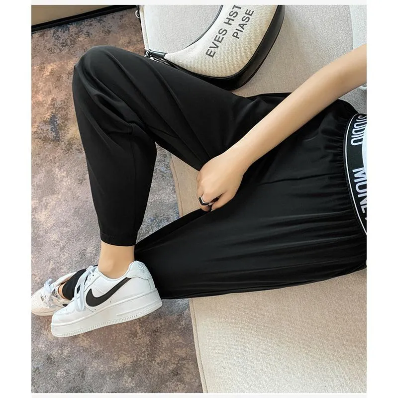 Casual Slimming Straight Plus Thin Silky Pendant Chiffon High-Waisted Pants