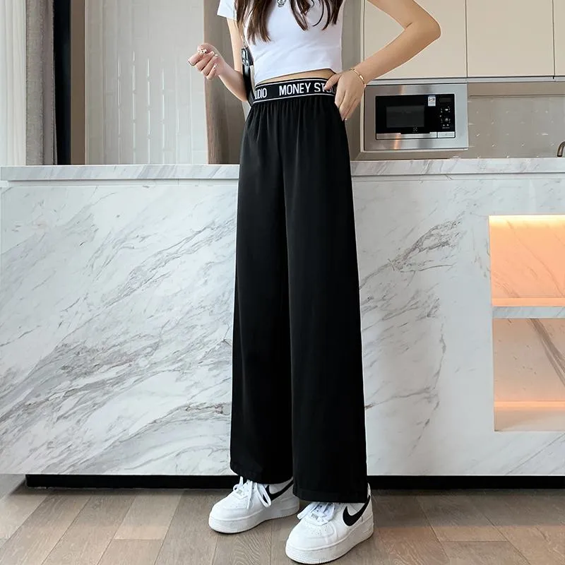 Casual Slimming Straight Plus Thin Silky Pendant Chiffon High-Waisted Pants