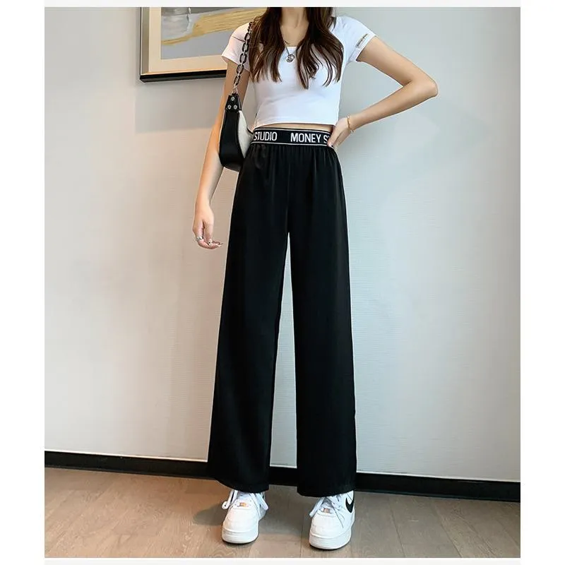 Casual Slimming Straight Plus Thin Silky Pendant Chiffon High-Waisted Pants