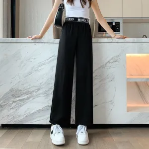 Casual Slimming Straight Plus Thin Silky Pendant Chiffon High-Waisted Pants