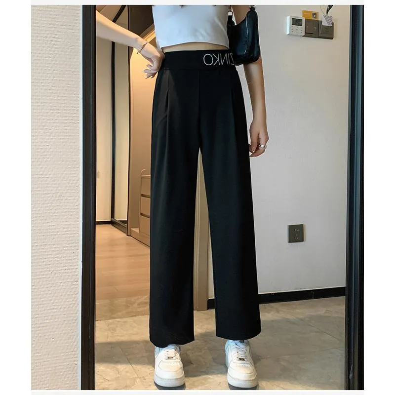 Casual Slimming Straight Plus Thin Silky Pendant Chiffon High-Waisted Pants