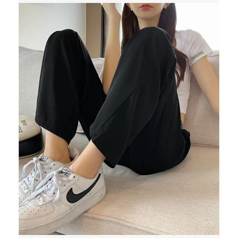 Casual Slimming Straight Plus Thin Silky Pendant Chiffon High-Waisted Pants