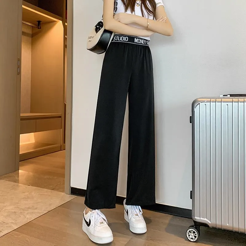 Casual Slimming Straight Plus Thin Silky Pendant Chiffon High-Waisted Pants