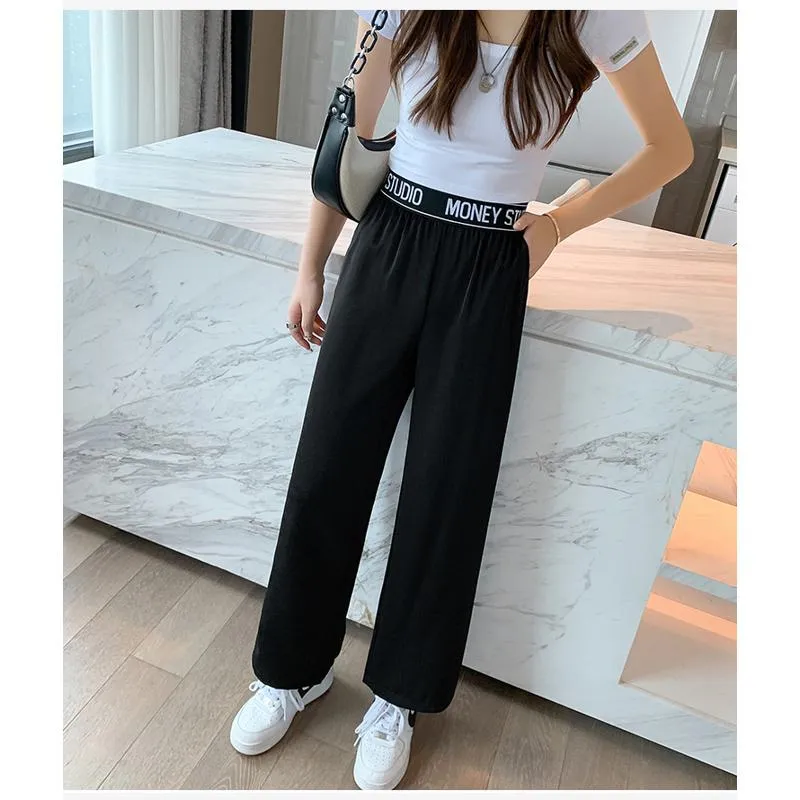 Casual Slimming Straight Plus Thin Silky Pendant Chiffon High-Waisted Pants