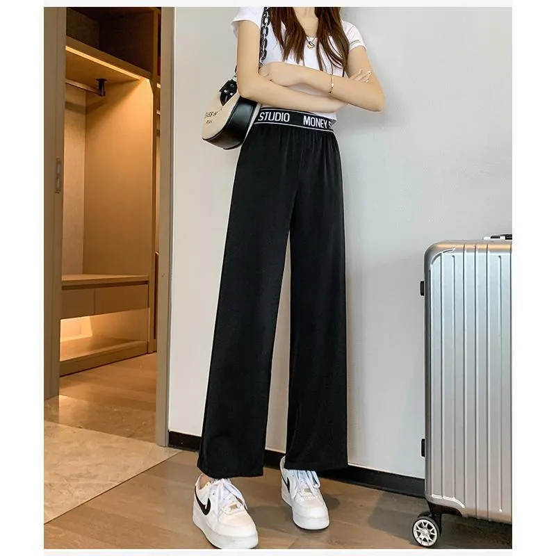 Casual Slimming Straight Plus Thin Silky Pendant Chiffon High-Waisted Pants