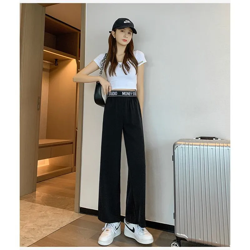 Casual Slimming Straight Plus Thin Silky Pendant Chiffon High-Waisted Pants