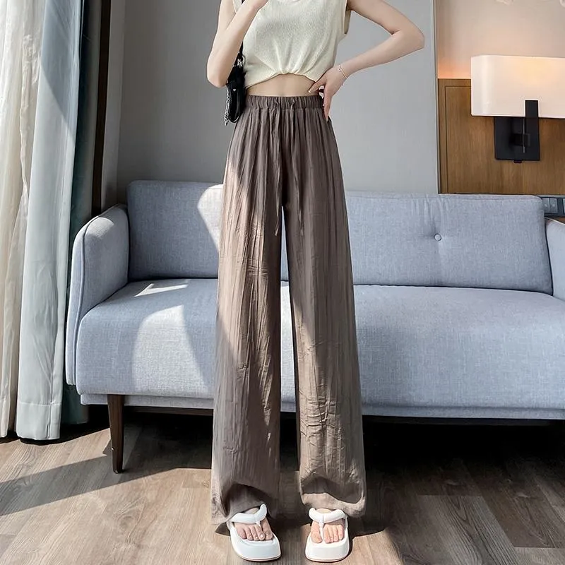 Casual Sun Protection High-Waisted Linen Draping Silky Straight Leg Pants