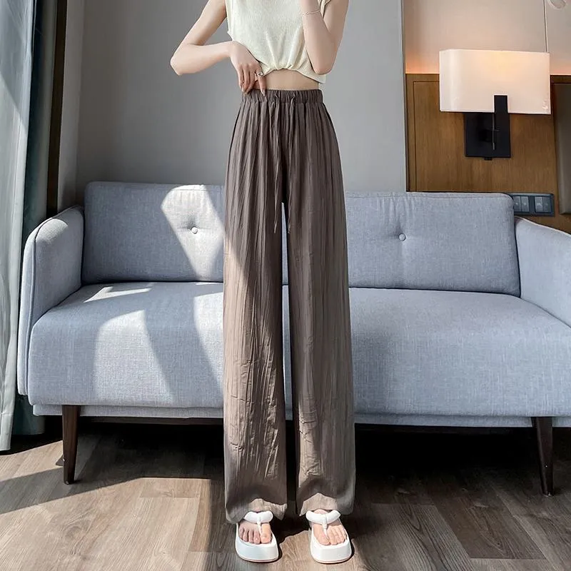 Casual Sun Protection High-Waisted Linen Draping Silky Straight Leg Pants
