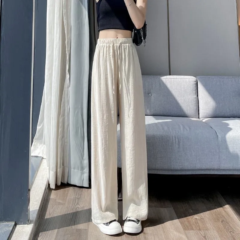 Casual Sun Protection High-Waisted Linen Draping Silky Straight Leg Pants