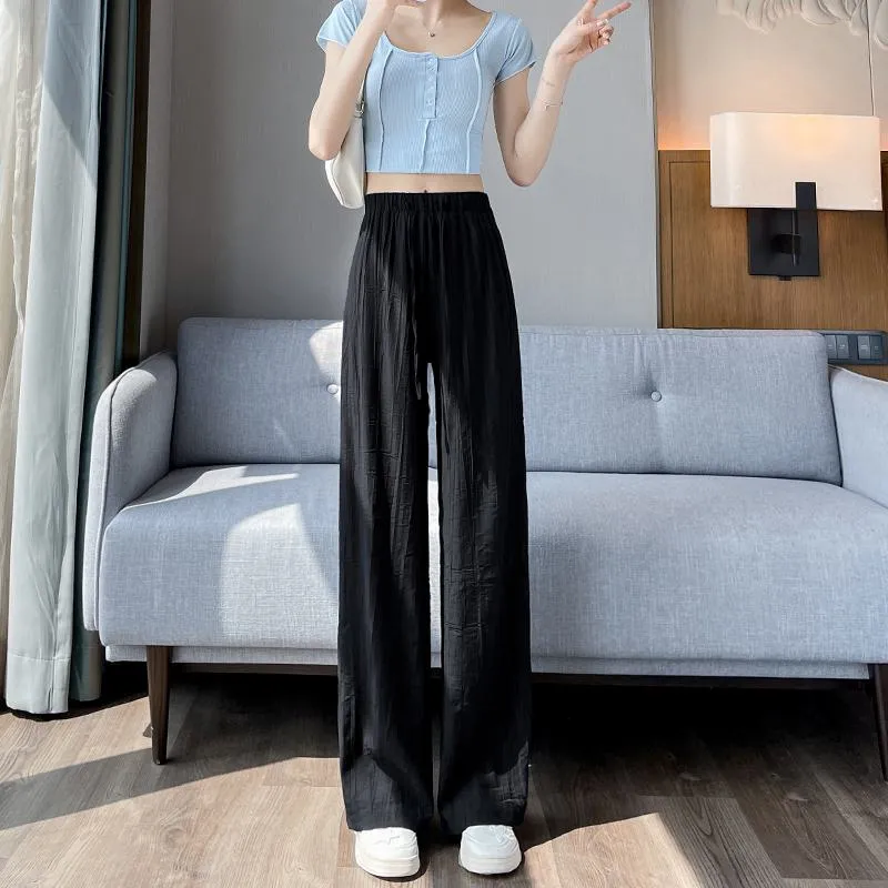 Casual Sun Protection High-Waisted Linen Draping Silky Straight Leg Pants