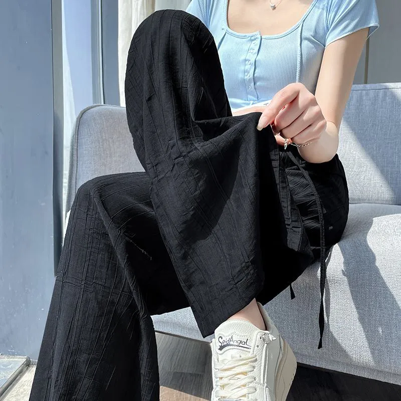 Casual Sun Protection High-Waisted Linen Draping Silky Straight Leg Pants