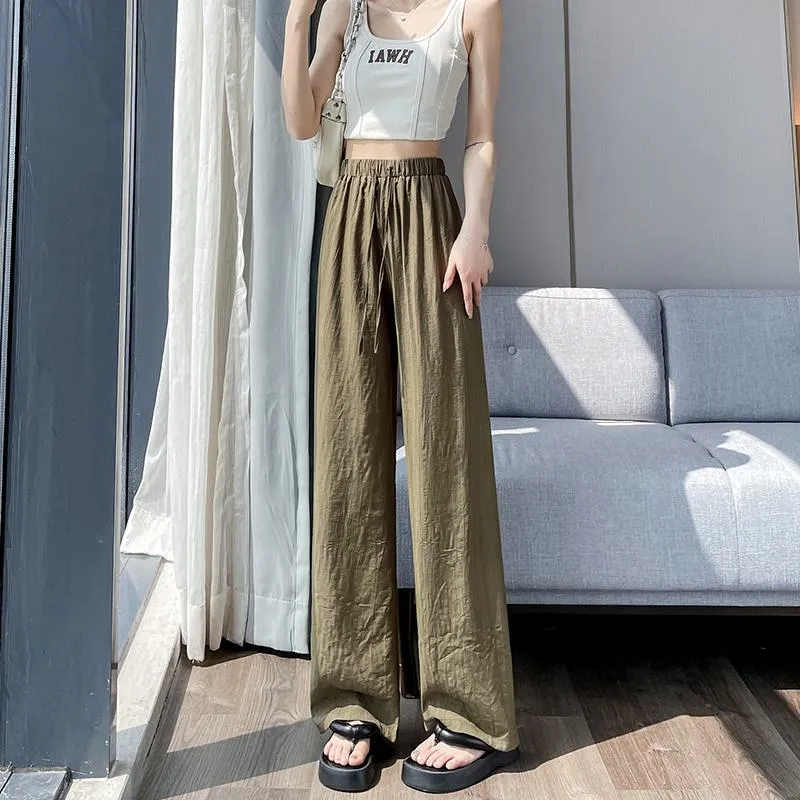 Casual Sun Protection High-Waisted Linen Draping Silky Straight Leg Pants