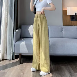 Casual Sun Protection High-Waisted Linen Draping Silky Straight Leg Pants