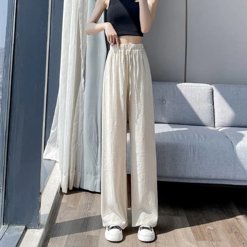 Casual Sun Protection High-Waisted Linen Draping Silky Straight Leg Pants