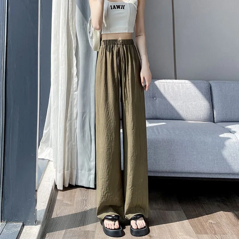 Casual Sun Protection High-Waisted Linen Draping Silky Straight Leg Pants