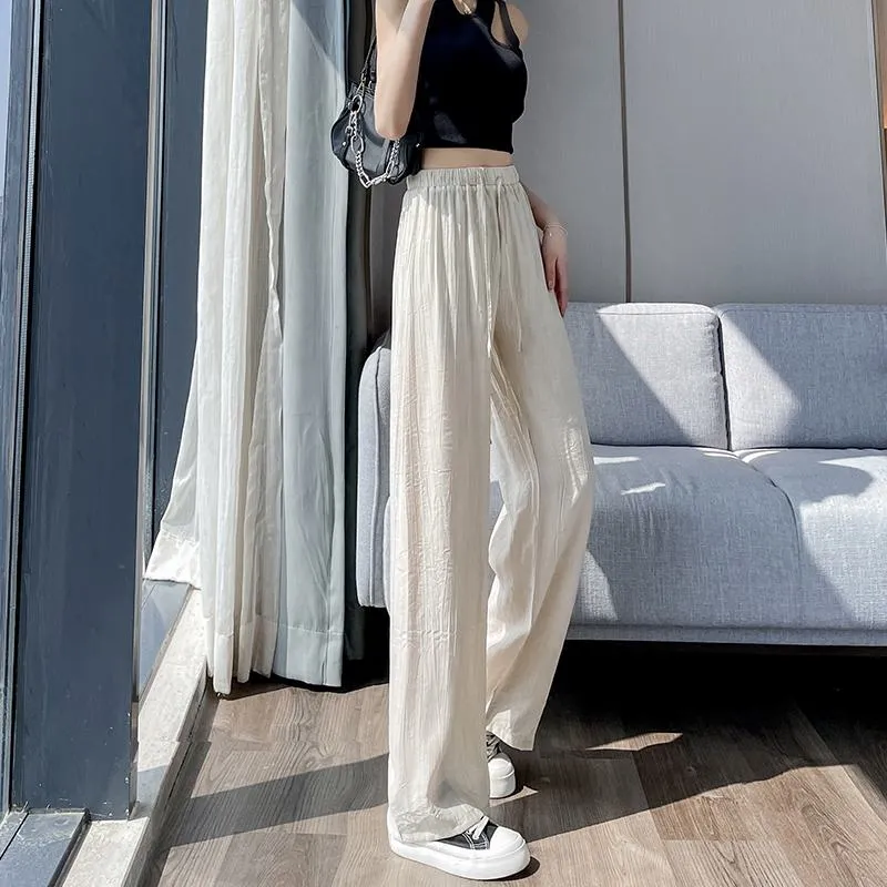 Casual Sun Protection High-Waisted Linen Draping Silky Straight Leg Pants