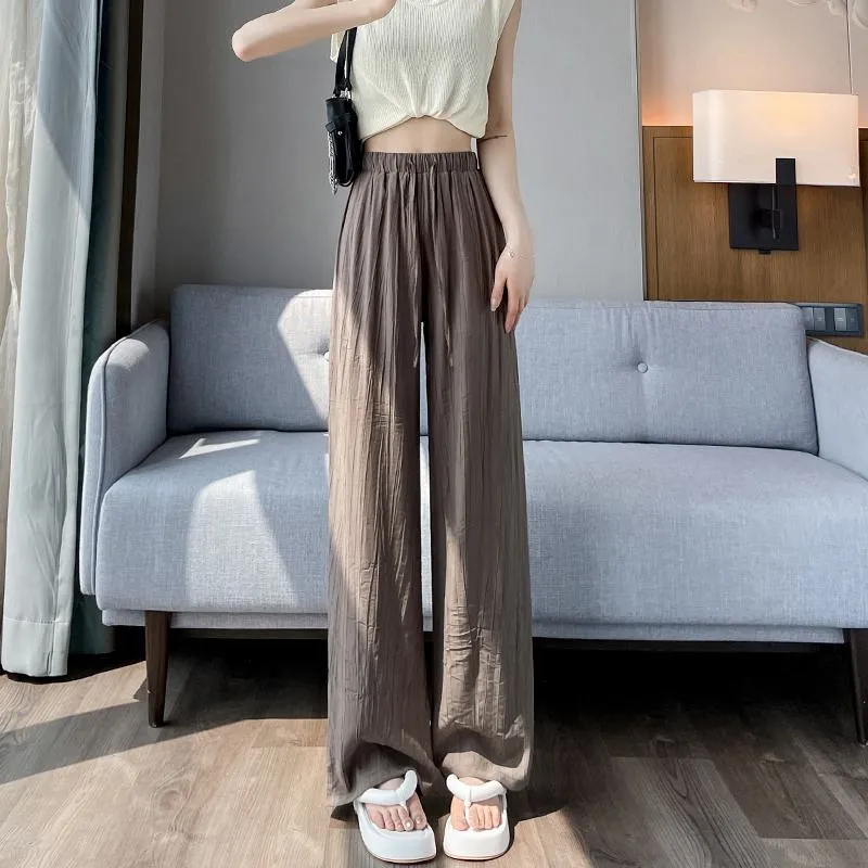 Casual Sun Protection High-Waisted Linen Draping Silky Straight Leg Pants
