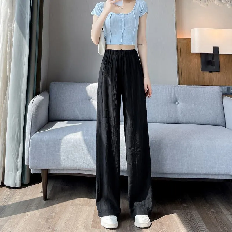 Casual Sun Protection High-Waisted Linen Draping Silky Straight Leg Pants