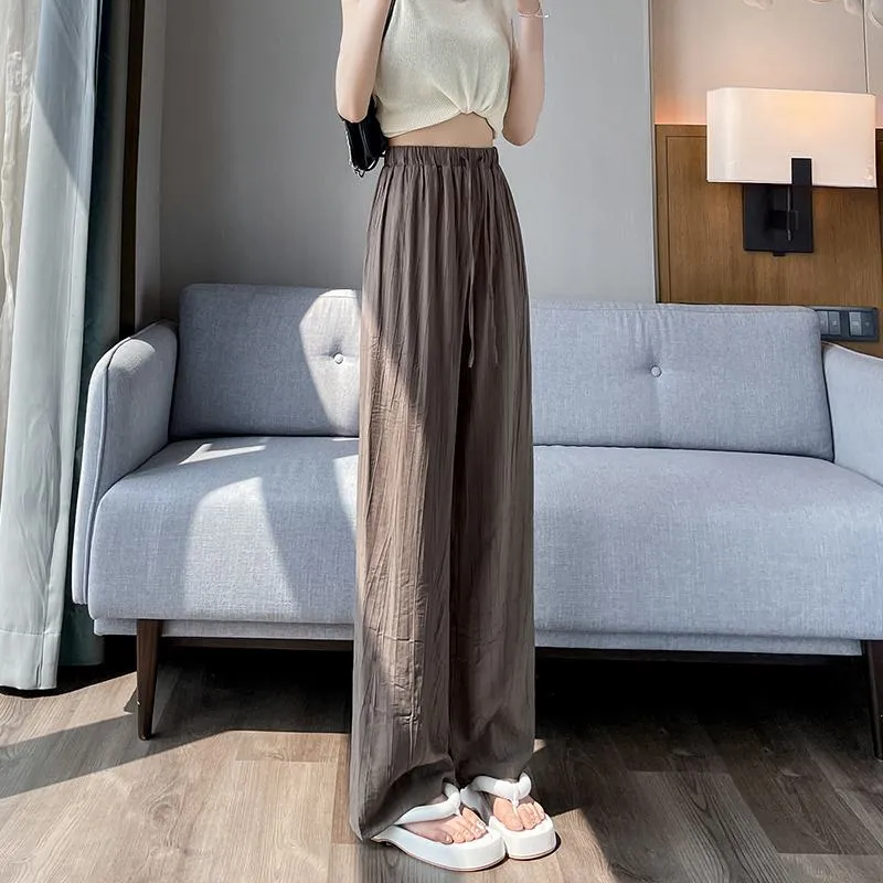 Casual Sun Protection High-Waisted Linen Draping Silky Straight Leg Pants