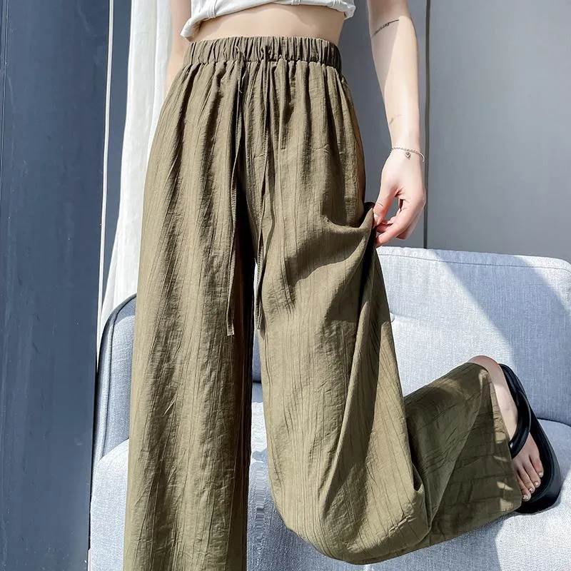 Casual Sun Protection High-Waisted Linen Draping Silky Straight Leg Pants
