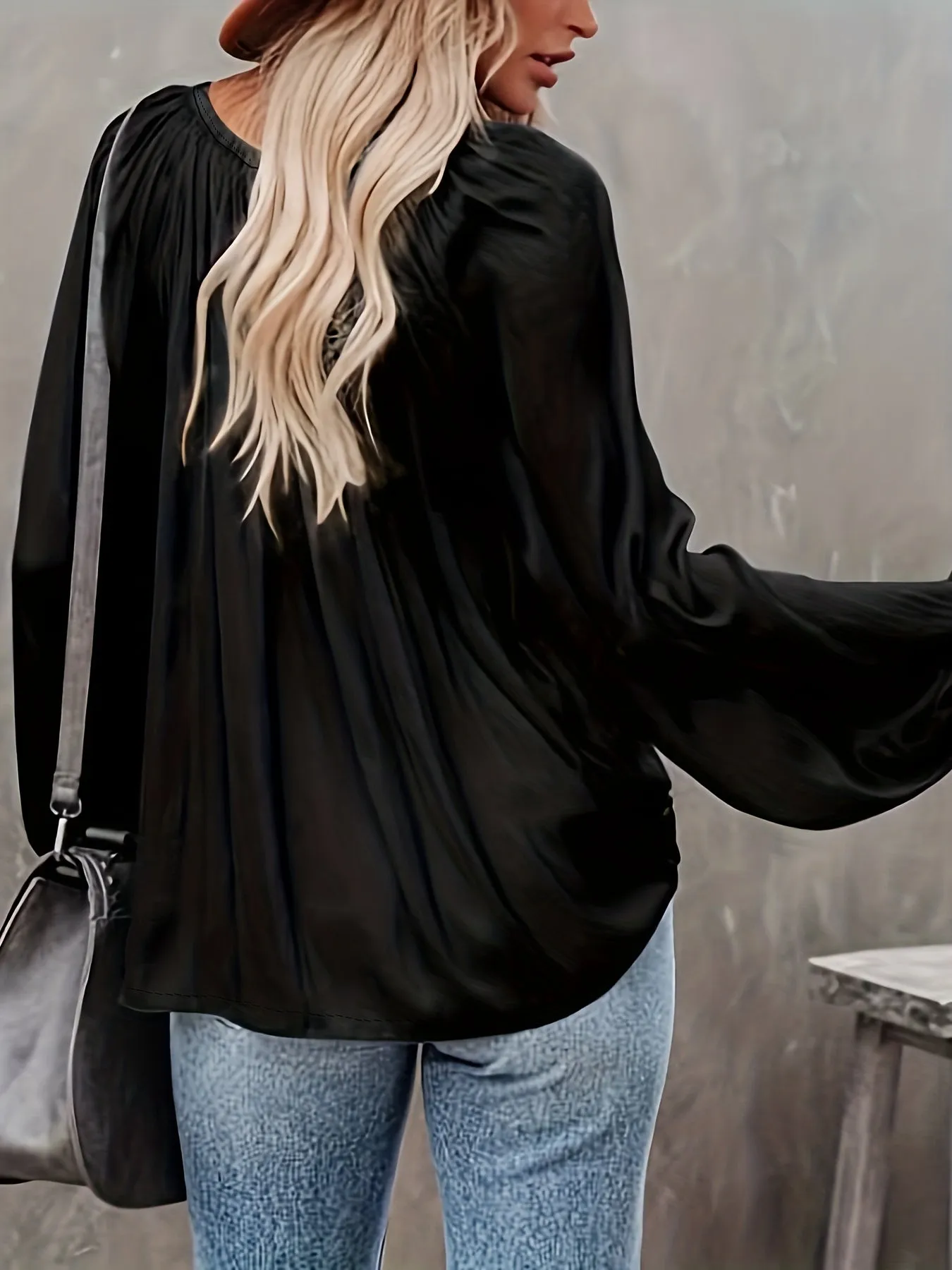 Chic Spring  Fall Blouse Solid Tie Neck Casual Long Sleeve