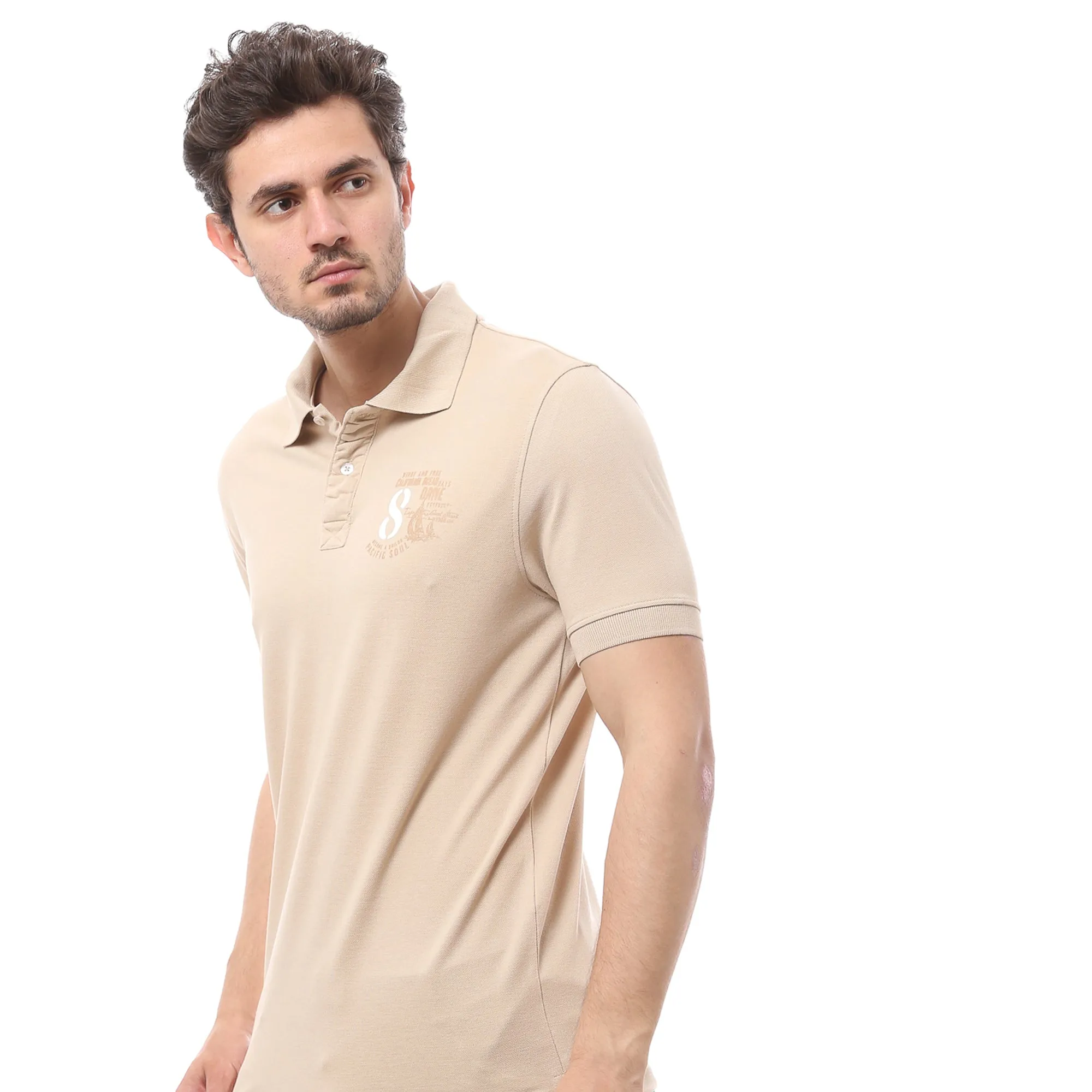 Classic Cotton Polo T-Shirt For Men - Beige
