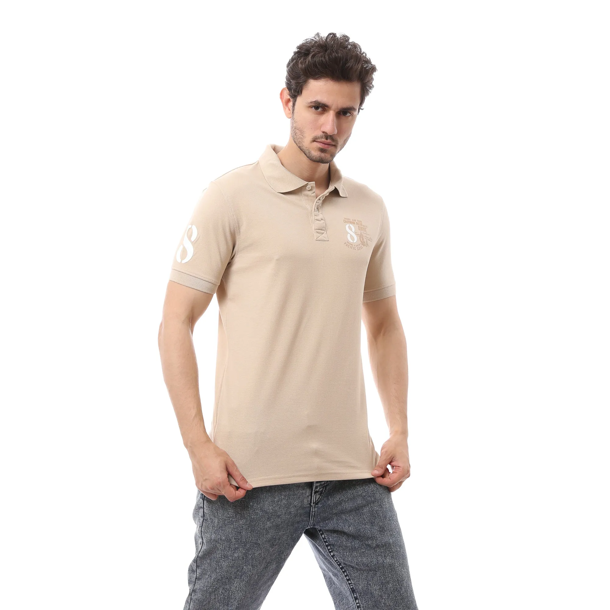 Classic Cotton Polo T-Shirt For Men - Beige
