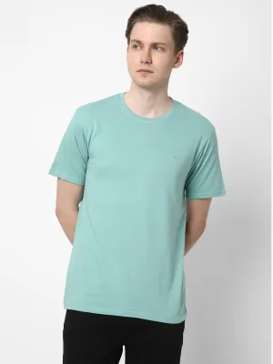 Cotstyle Cotton Fabrics Round Neck Short Length Plain Half Sleeve Casual & Daily Wear Men's T-Shirts -  Pack of 1 - Nile Blue