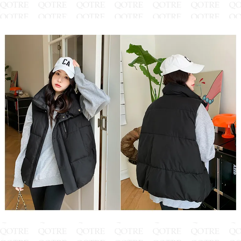 Cotton Stand-Up Collar Cropped Puffer Jacket Vest