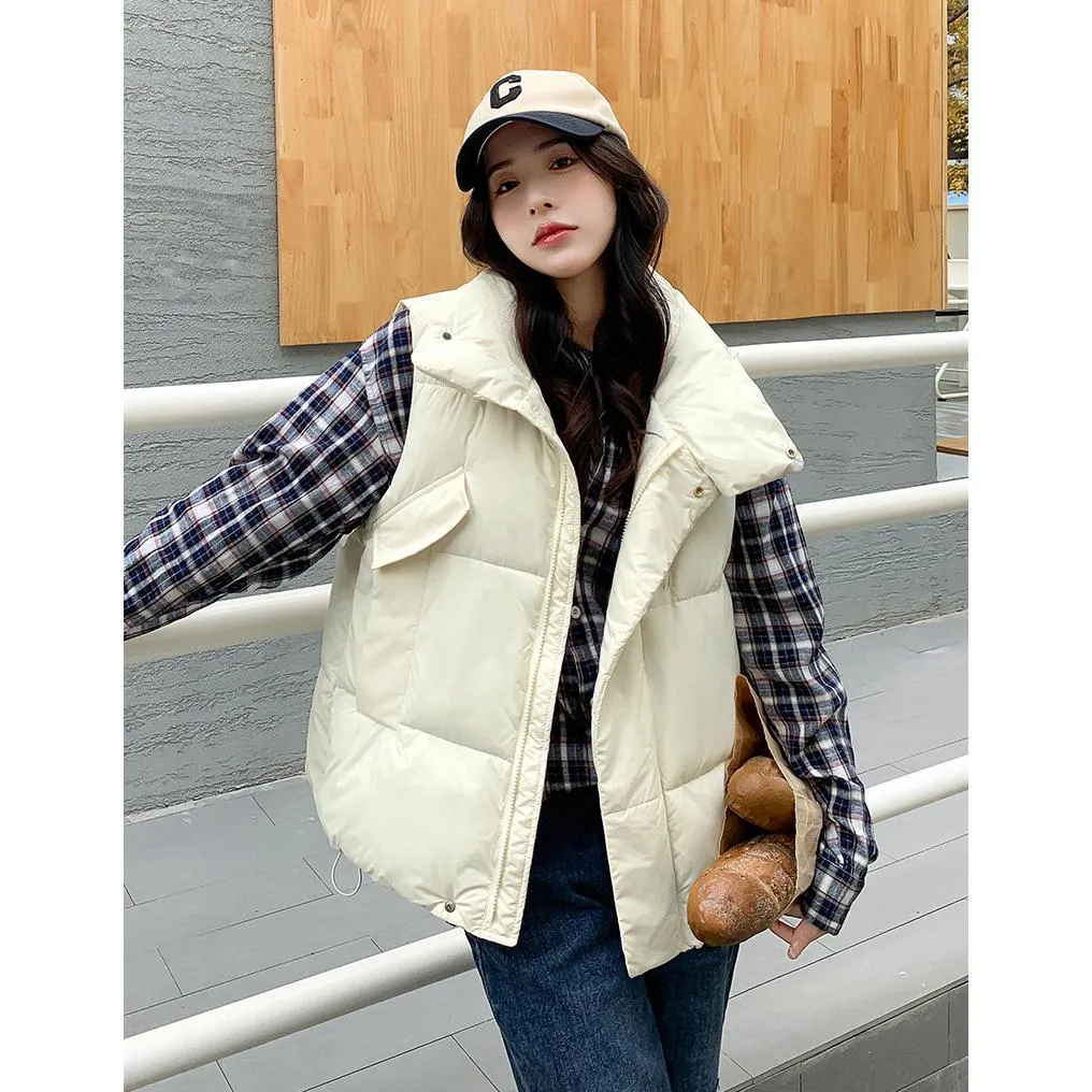 Cotton Stand-Up Collar Cropped Puffer Jacket Vest