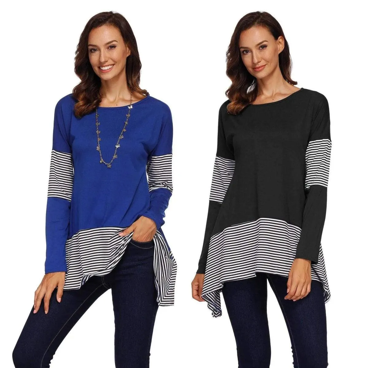Cross-border Spring New Women's Clothing Hit Color Stripe