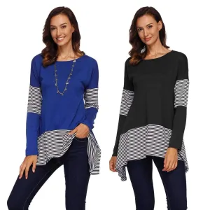 Cross-border Spring New Women's Clothing Hit Color Stripe