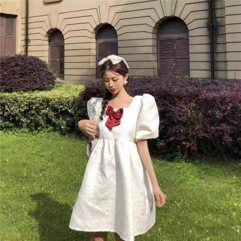 Cute Fairy Preppy Style Bow Tie Bubble Dress