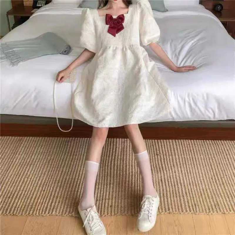 Cute Fairy Preppy Style Bow Tie Bubble Dress