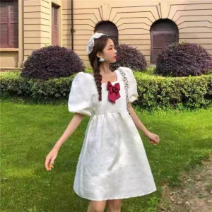 Cute Fairy Preppy Style Bow Tie Bubble Dress