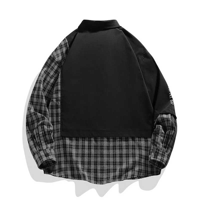 Draping Plaid Workwear Patchwork Trendy Long Sleeve Shirt