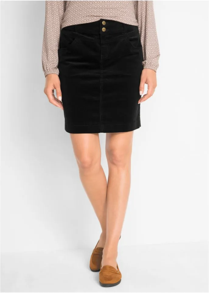Elastic corduroy skirt Bpc Bonprix Collection, black