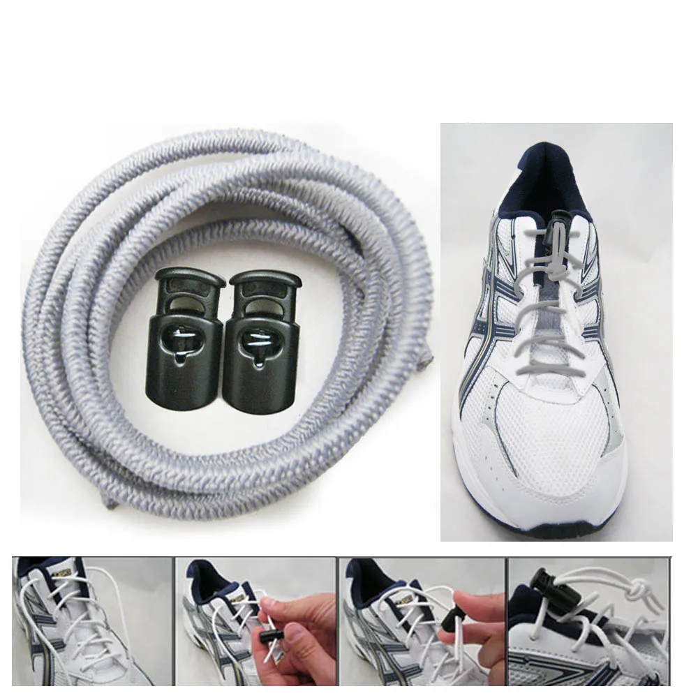 Elastic Shoe Laces Tie Fast Triathlon Marathon Running Run Shoelaces Relief Gray