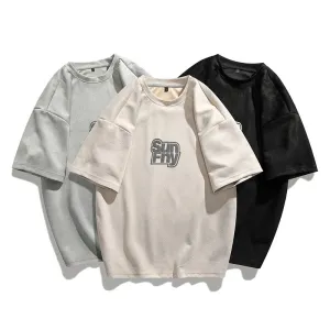 Elasticity Suede-Like Loose Fit Versatile Round Neck Short Sleeve Tee