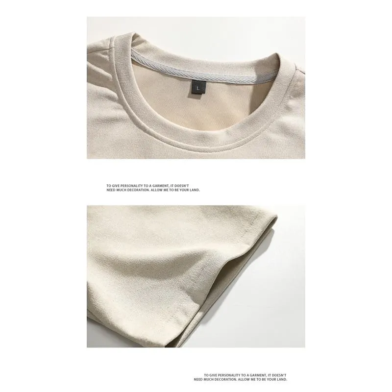 Elasticity Suede-Like Loose Fit Versatile Round Neck Short Sleeve Tee