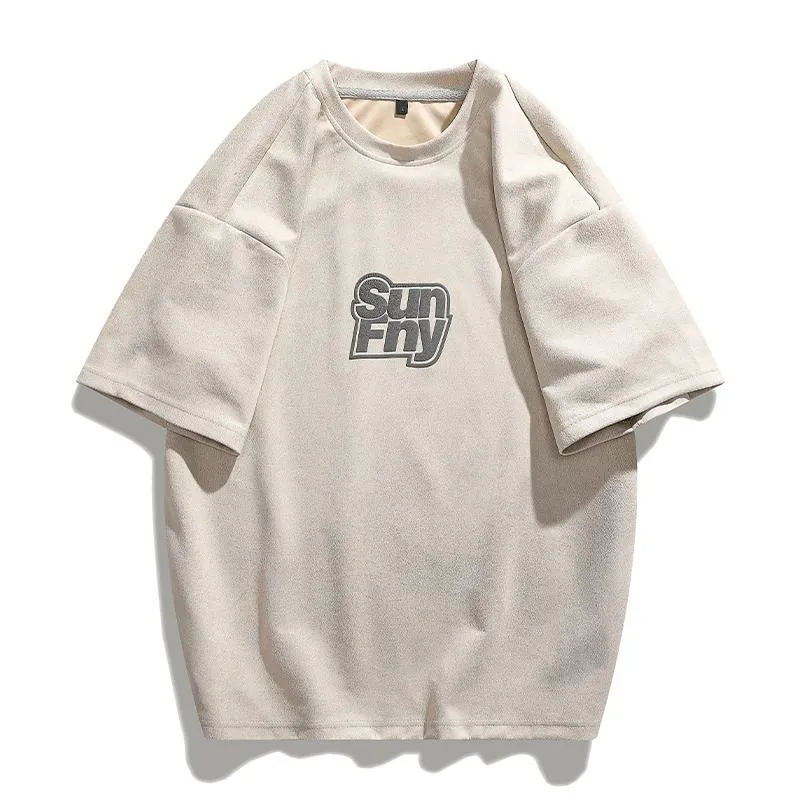 Elasticity Suede-Like Loose Fit Versatile Round Neck Short Sleeve Tee